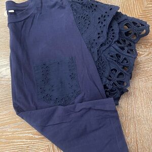 Anthropologie Navy Blue Top with Eyelet Sleeves